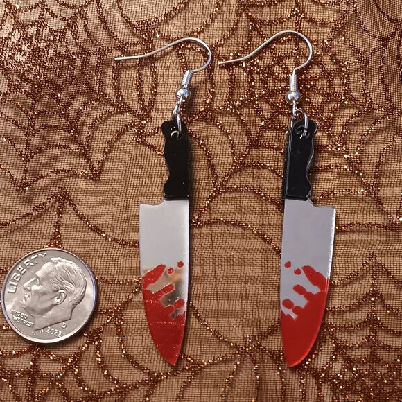 Handmade Bloody Knife Earrings - Picture 3 of 3